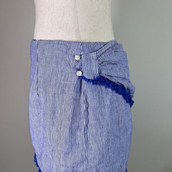 J Mclaughlin Linen Mini Skirt Women's 8 Striped Asymetric Boho Coastal Beachy - Picture 3 of 12